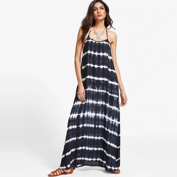 Open Y Back Tie Dye Maxi Dress Midnight - Picture 5 of 7
